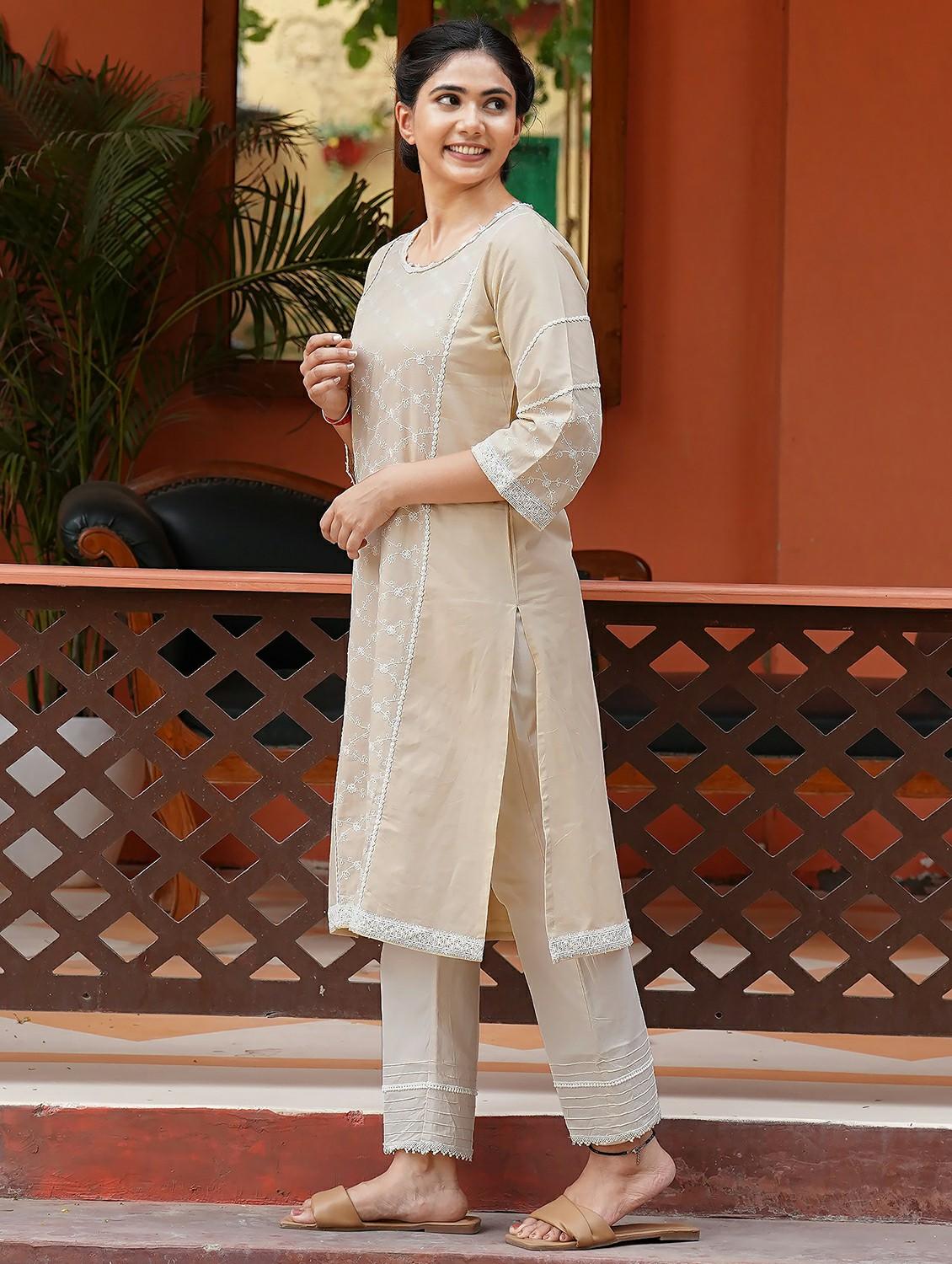 women three quarter sleeve kurta pant set - 22058964 - Standard Image - 3