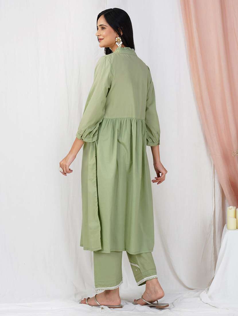 women three quarter sleeve kurta pant set - 22058992 - Standard Image - 3