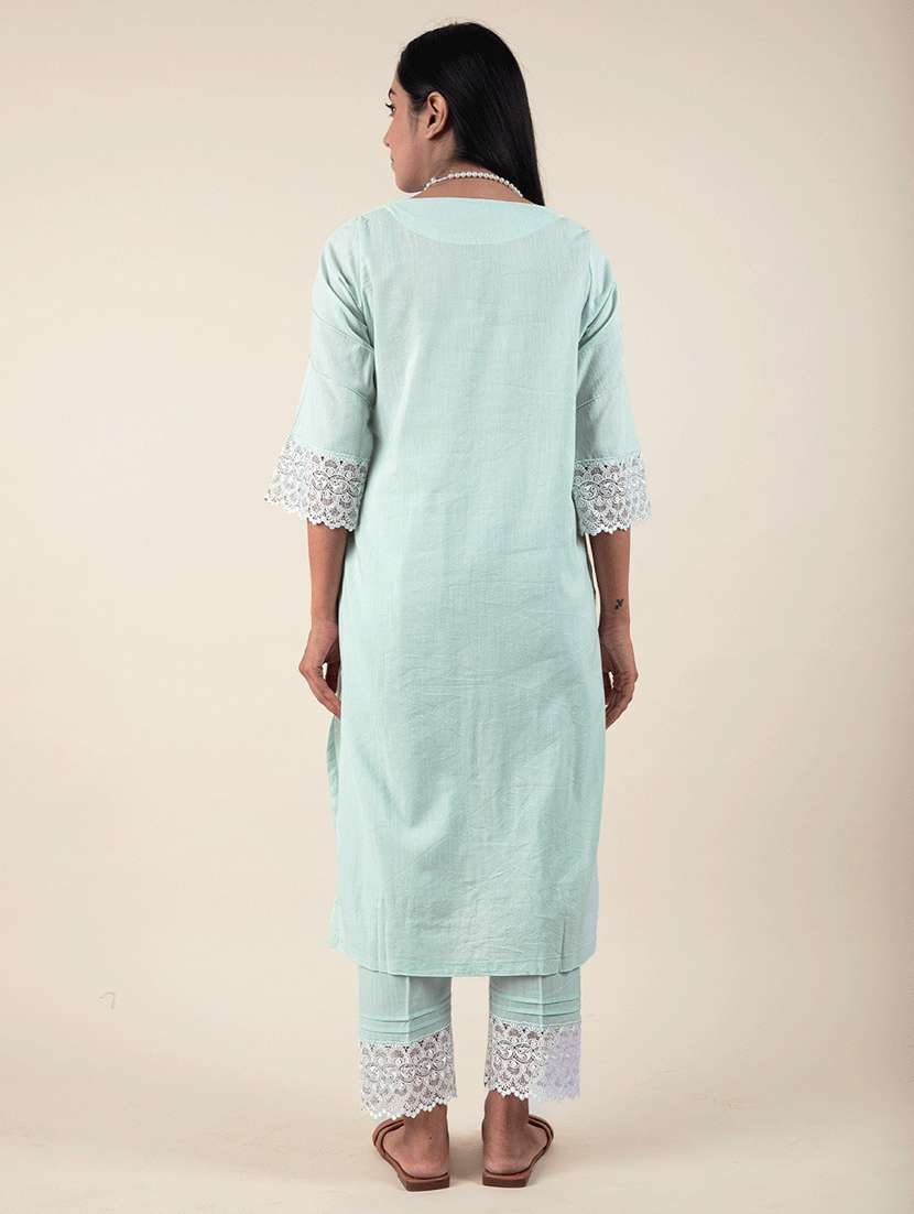 women three quarter sleeve kurta pant set - 22058999 -  Standard Image - 3