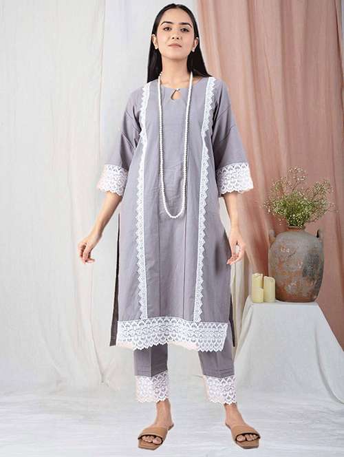 women three quarter sleeve kurta pant set - 22059020 - Standard Image - 0