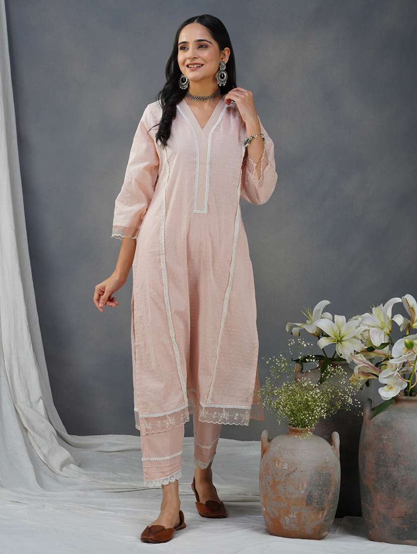 women three quarter sleeve kurta pant set - 22059027 - Zoom Image - 0