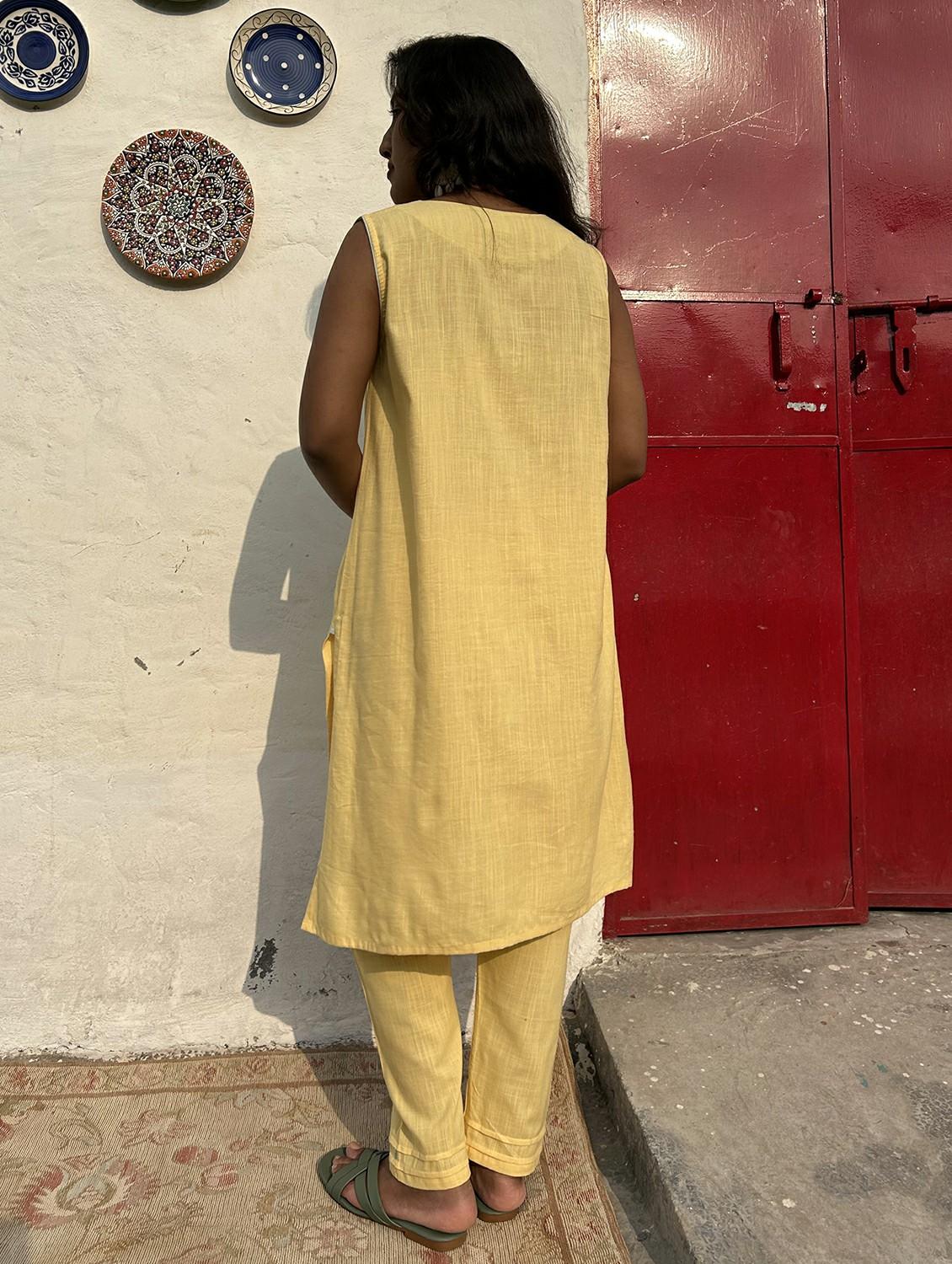 yellow cotton kurta pant set - 22059041 - Standard Image - 3
