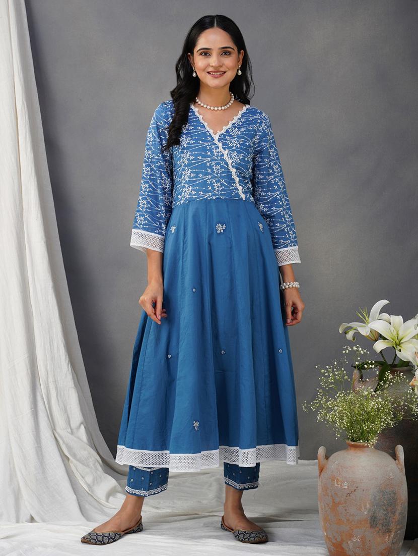 blue cotton kurta pant  set
