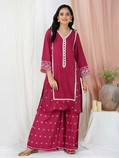 women self design sleeveless kurta palazzo set - 22059090 -  Standard Image - 0