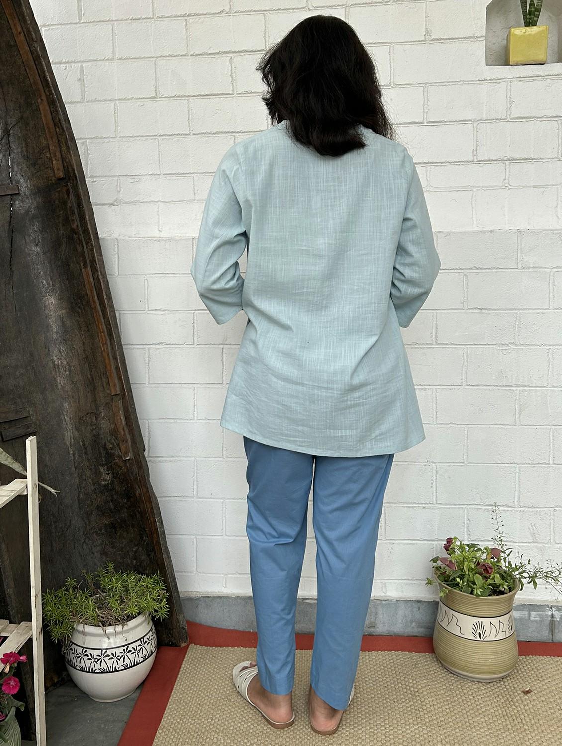 light blue cotton kurta pant set - 22059118 - Standard Image - 3