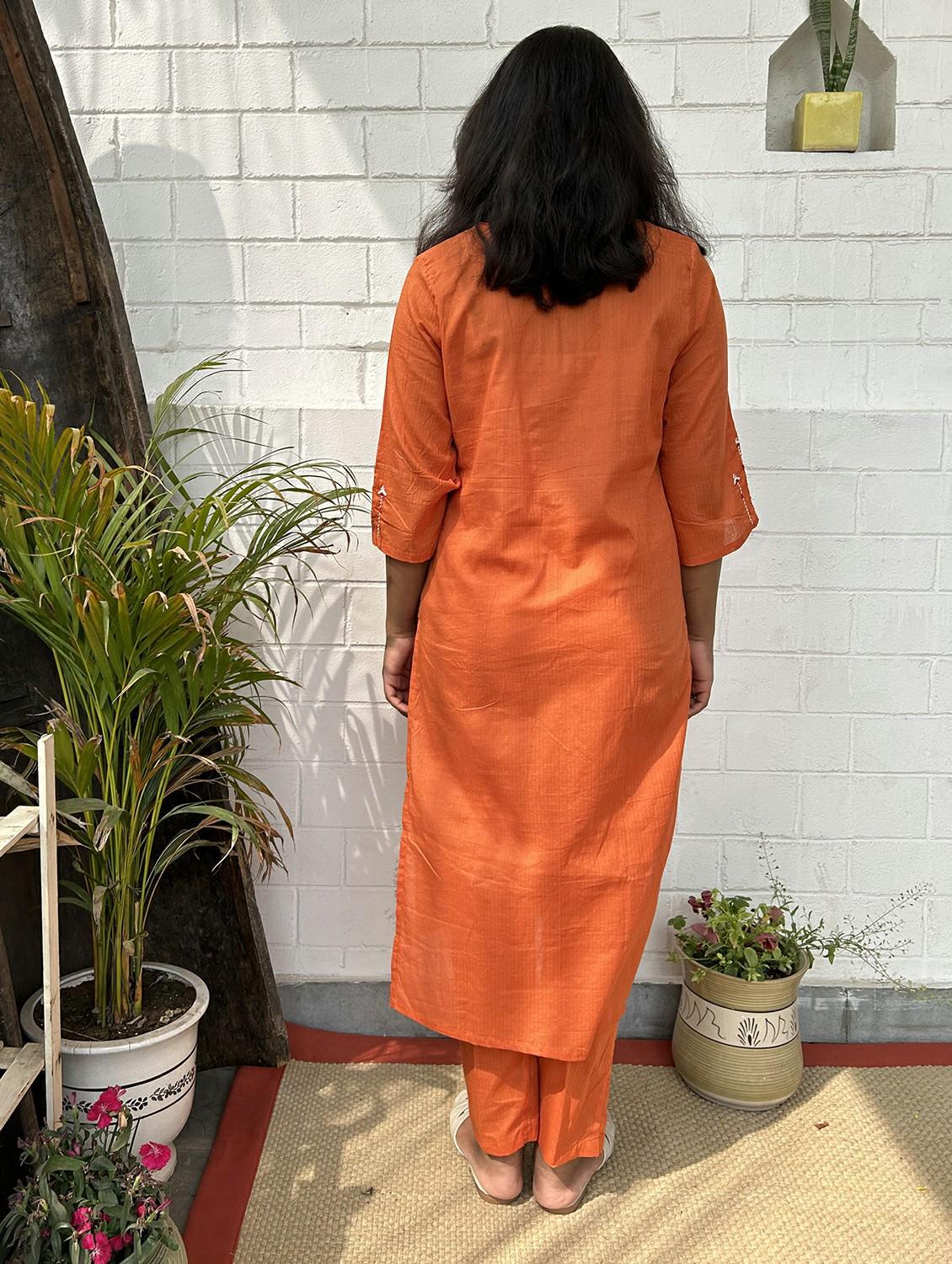 orange cotton kurta pant set - 22059139 - Standard Image - 3