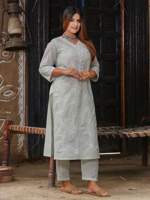 women three quarter sleeve kurta pant set - 22059188 -  Standard Image - 0
