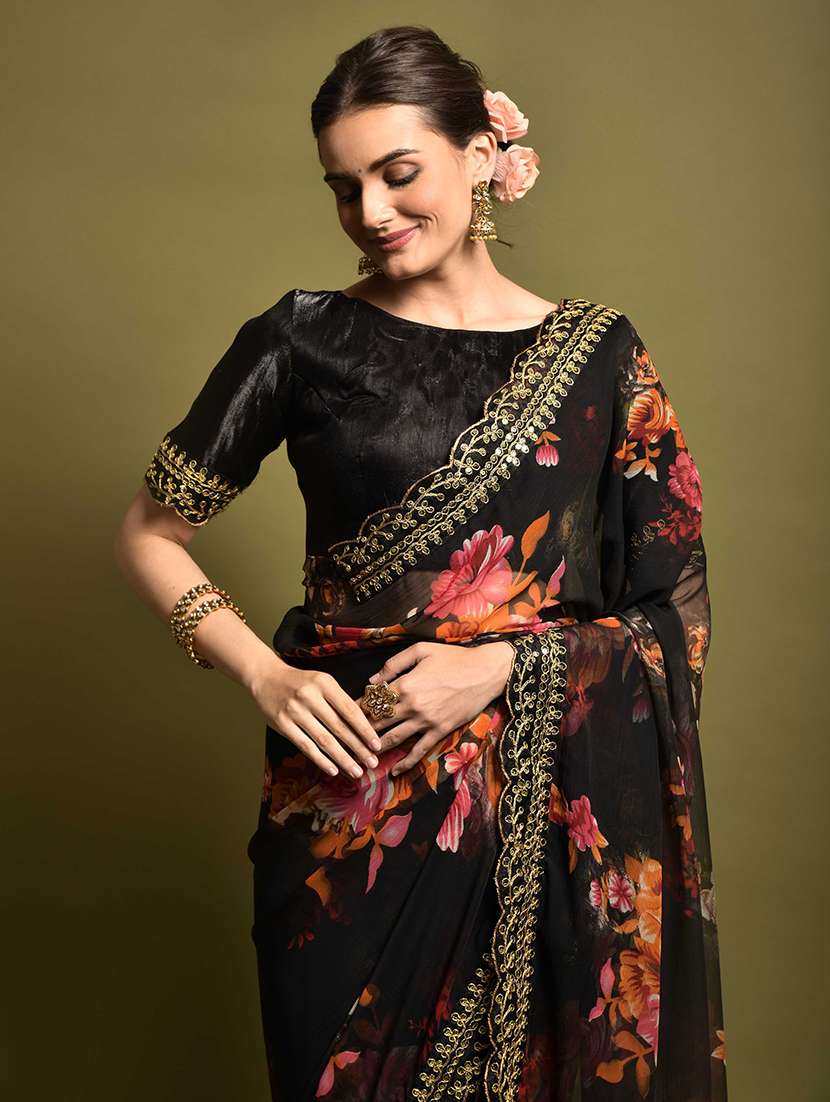 women floral printed saree with blouse - 22059221 -  Standard Image - 3