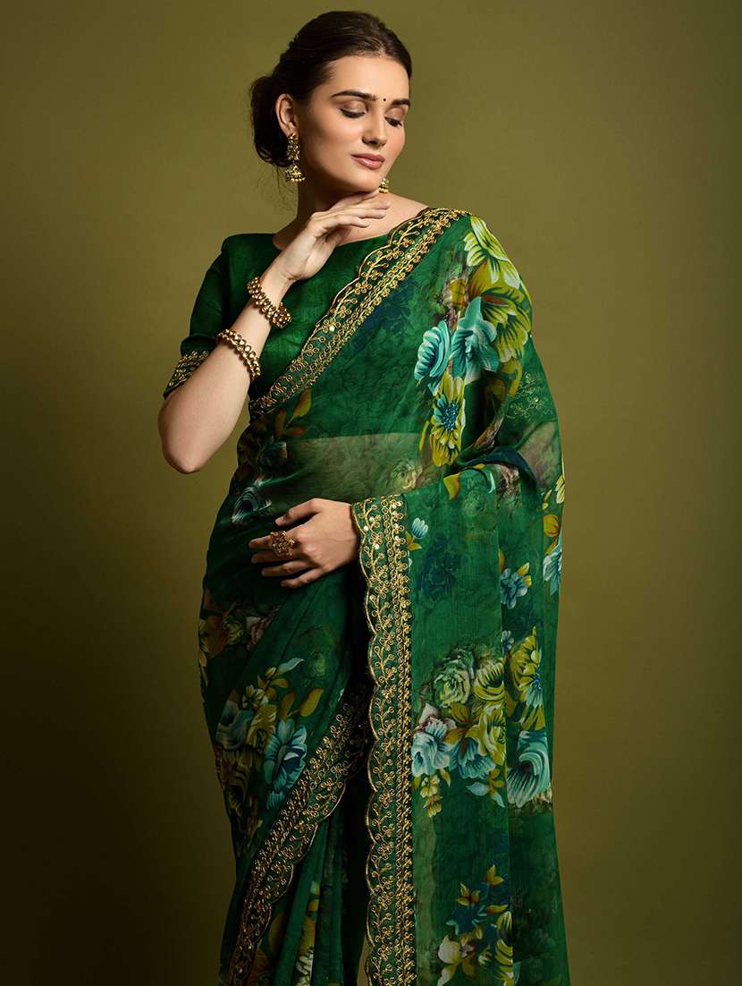 women floral printed saree with blouse - 22059224 -  Standard Image - 3