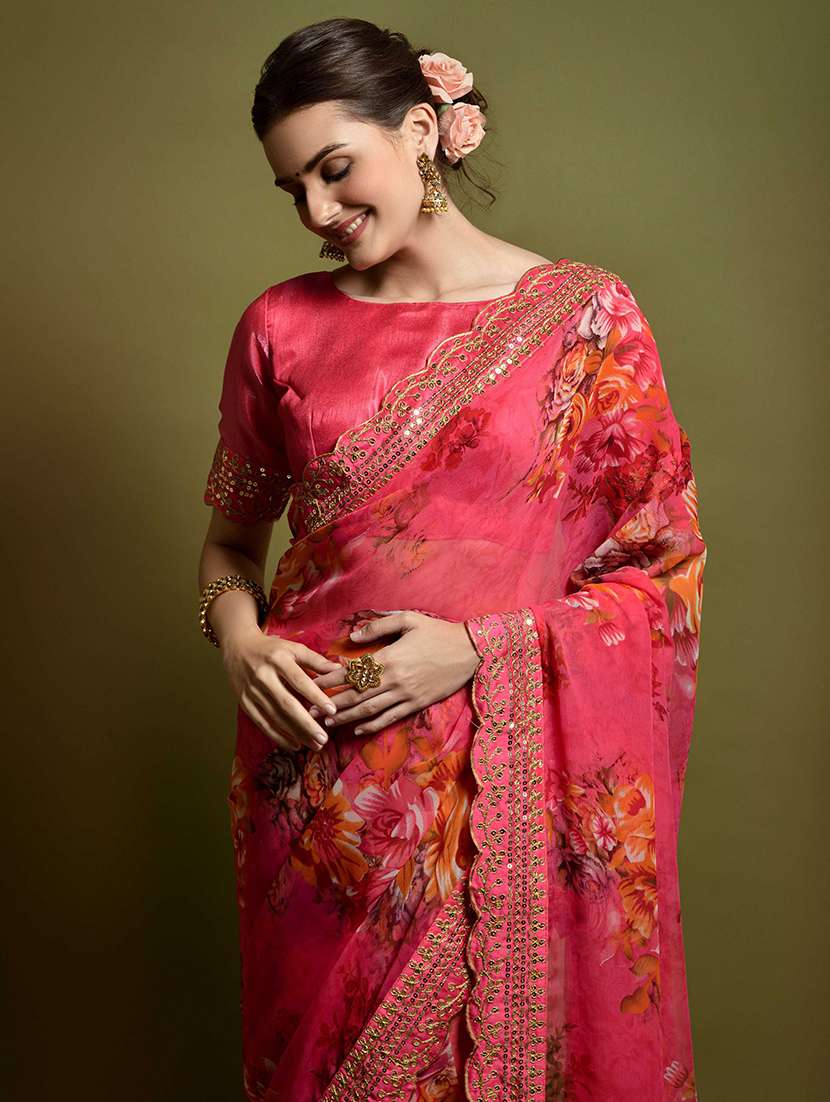 women floral printed saree with blouse - 22059225 - Standard Image - 3