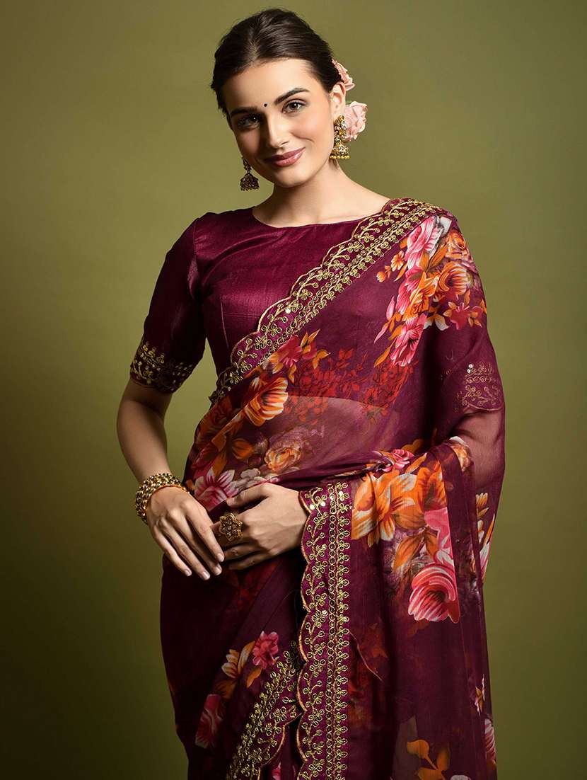 women floral printed saree with blouse - 22059226 - Standard Image - 3