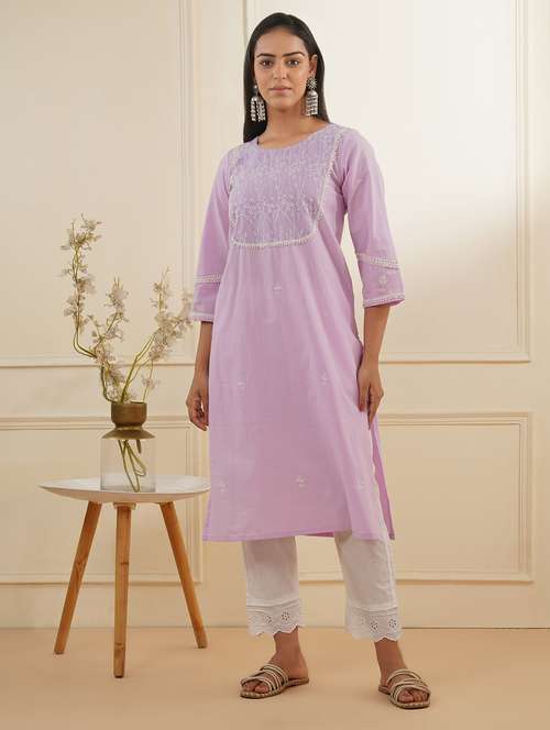women three quarter sleeve kurta pant set - 22059230 -  Standard Image - 0
