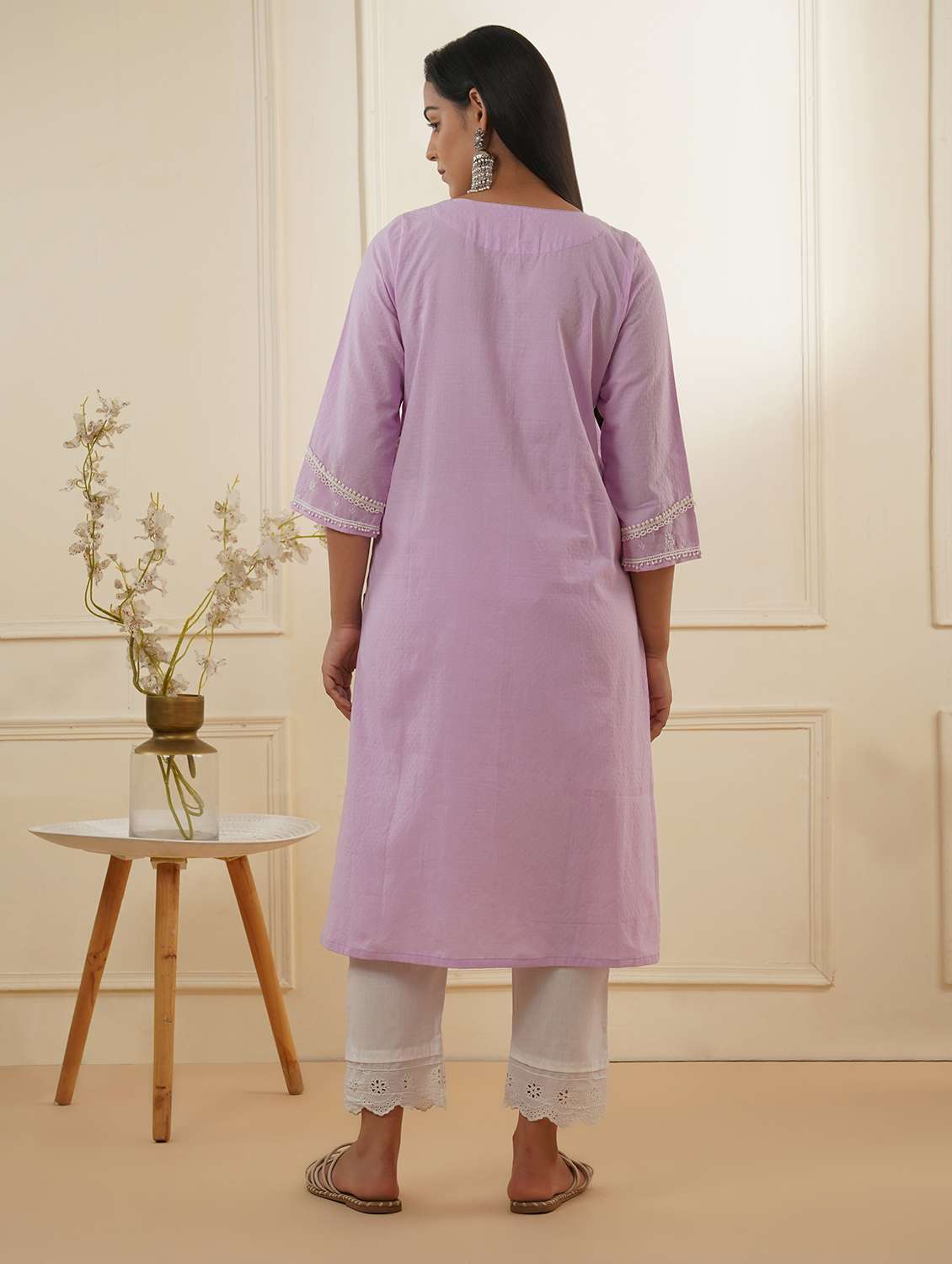 women three quarter sleeve kurta pant set - 22059230 - Standard Image - 3