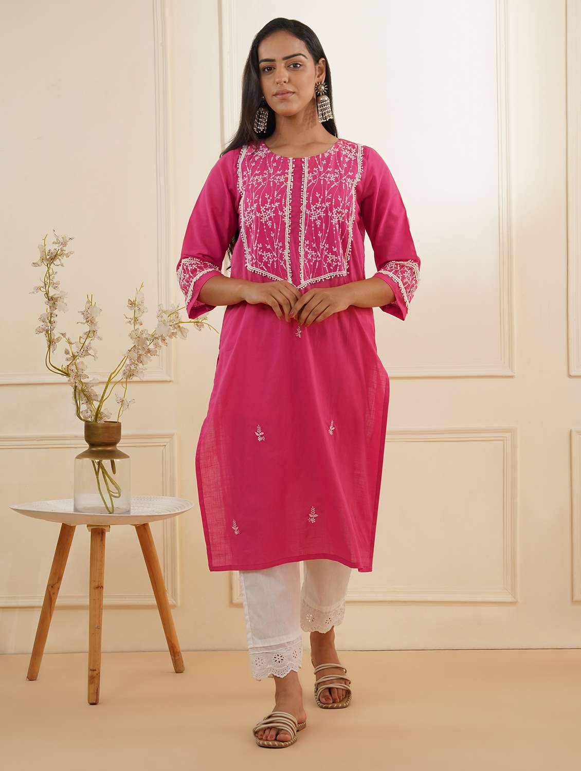 pink cotton kurta pant  set