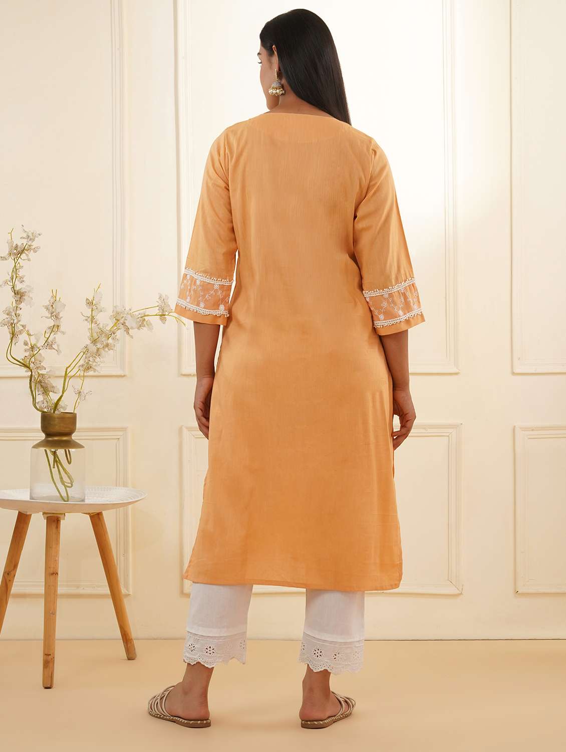 women three quarter sleeve kurta pant set - 22059233 -  Standard Image - 3