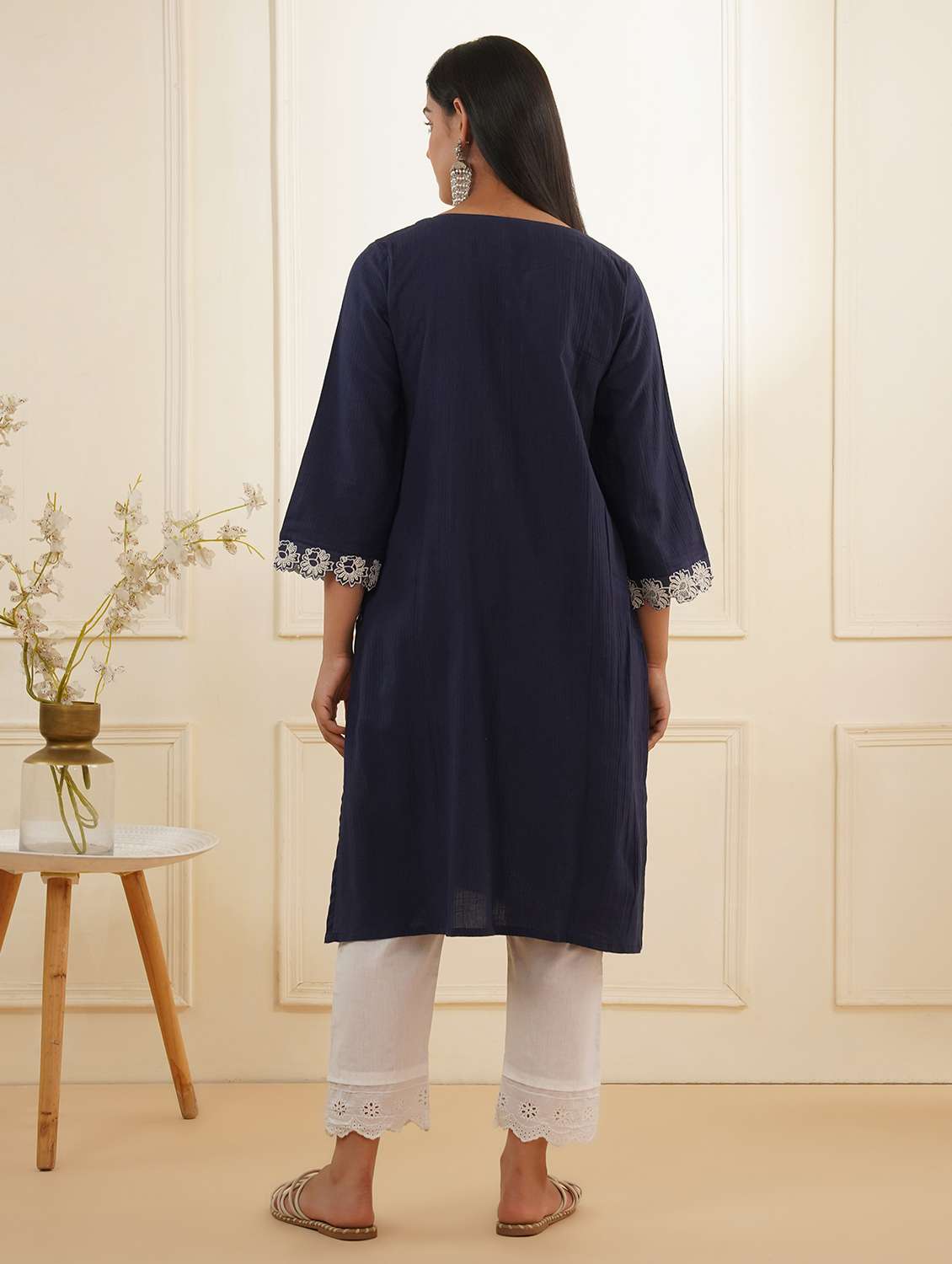 women three quarter sleeve kurta pant set - 22059234 -  Standard Image - 3