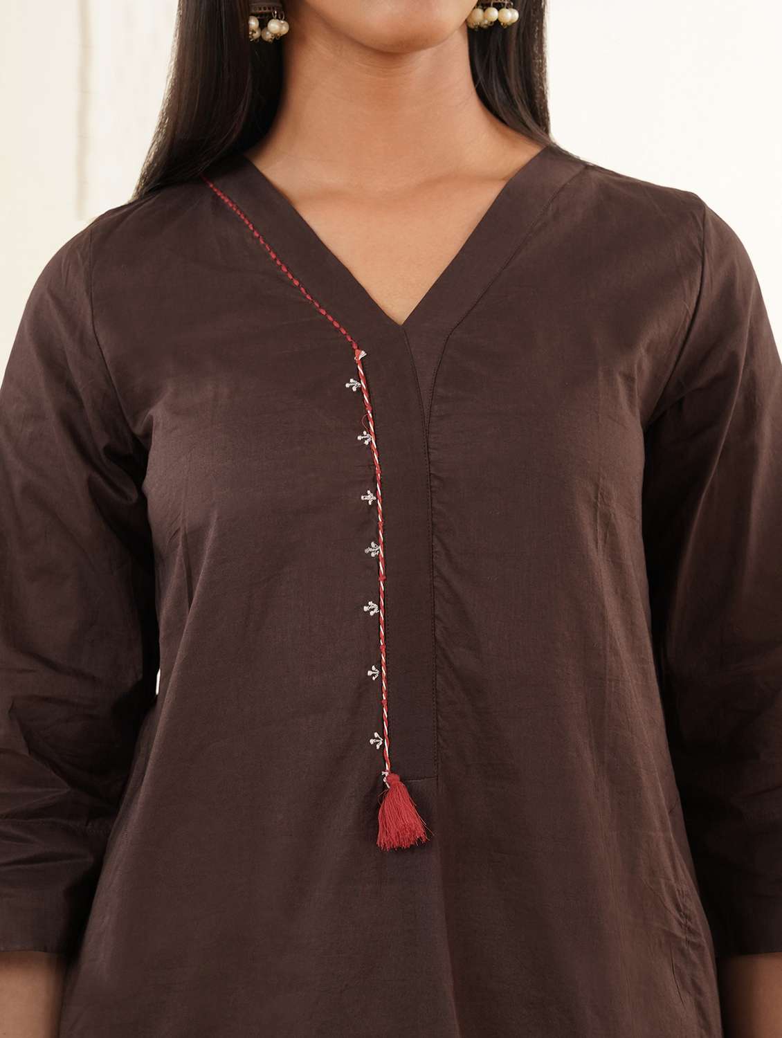 women three quarter sleeve kurta pant set - 22059236 -  Standard Image - 5