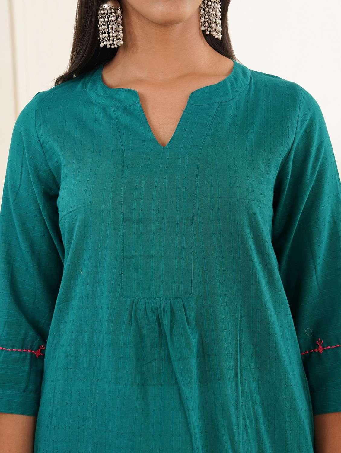 women three quarter sleeve kurta pant set - 22059238 -  Standard Image - 5