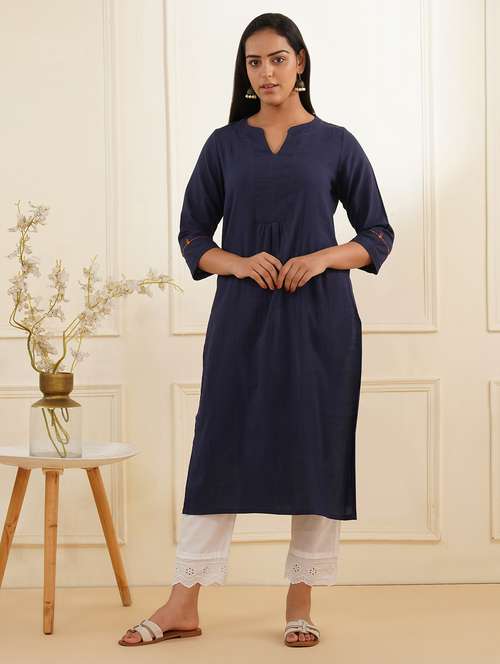 women three quarter sleeve kurta pant set - 22059239 -  Standard Image - 0