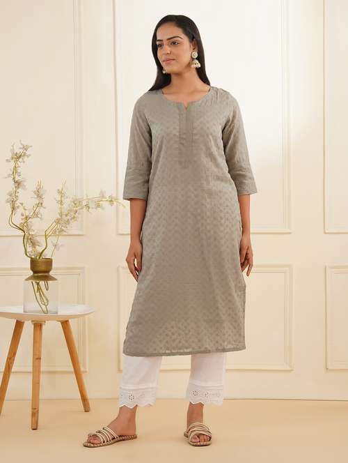 women three quarter sleeve kurta pant set - 22059240 -  Standard Image - 0