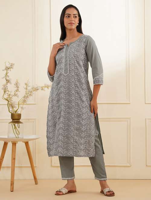 women three quarter sleeve kurta pant set - 22059242 -  Standard Image - 0