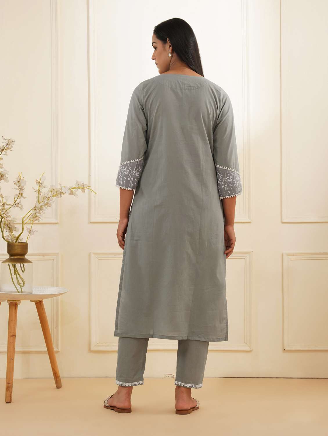 women three quarter sleeve kurta pant set - 22059242 -  Standard Image - 3