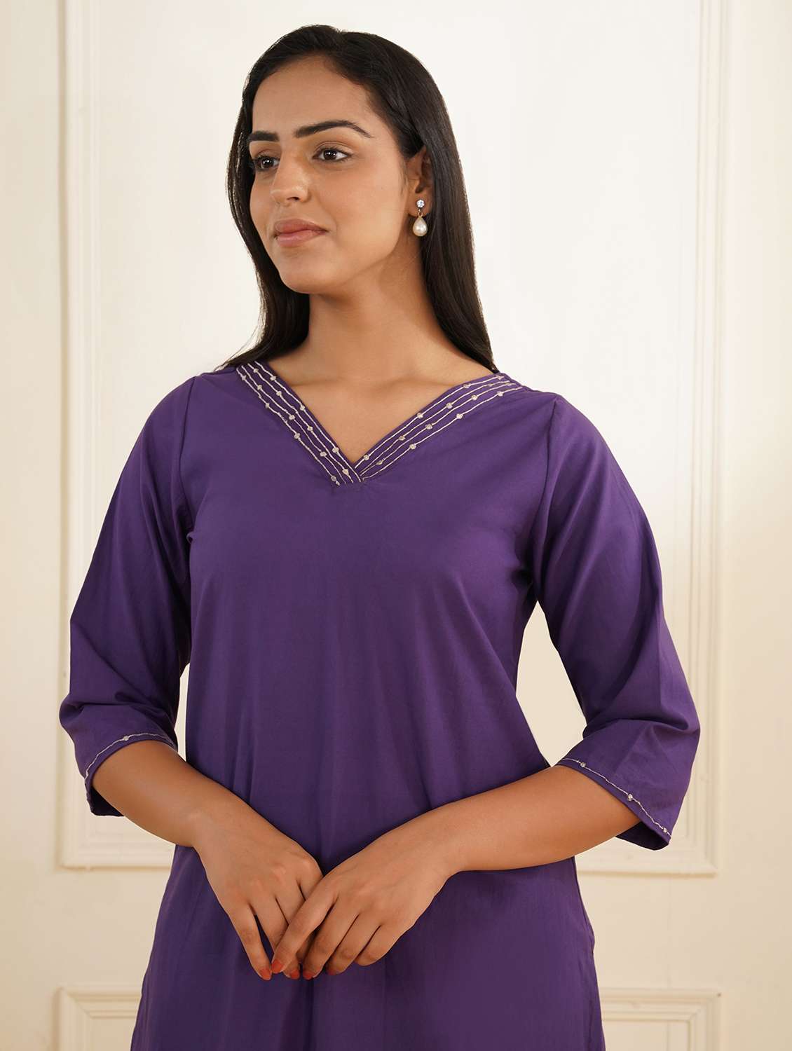 women three quarter sleeve kurta pant set - 22059244 - Standard Image - 3