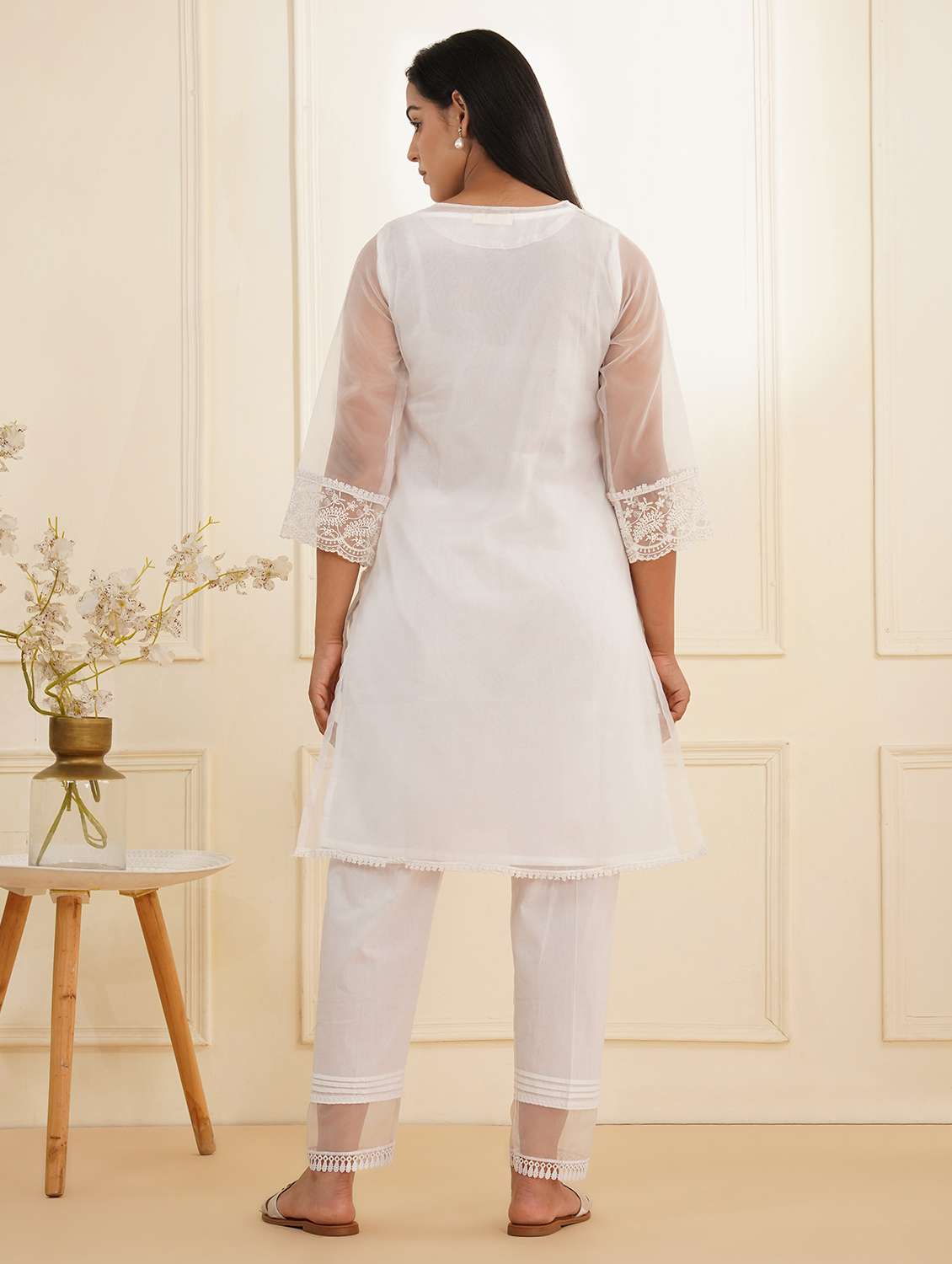 women three quarter sleeve kurta pant set - 22059248 -  Standard Image - 3