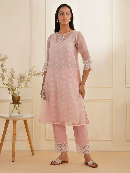 women three quarter sleeve kurta pant set - 22059249 - Standard Image - 0