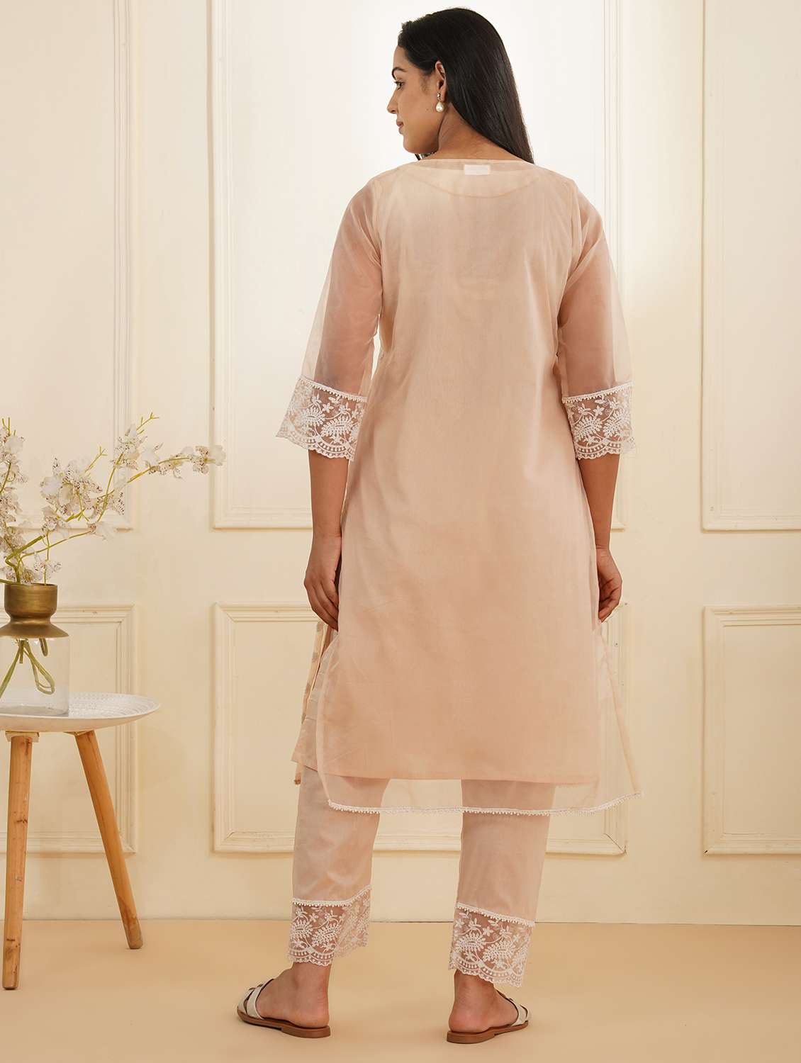 women three quarter sleeve kurta pant set - 22059250 -  Standard Image - 3