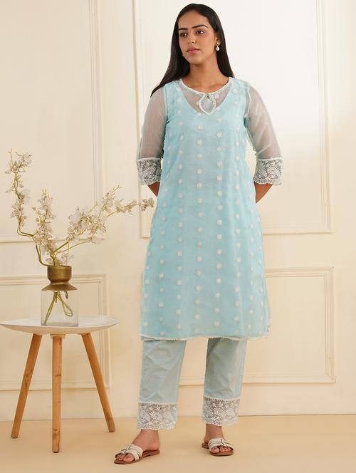 light blue organza kurta pant  set - 22059251 -  Standard Image - 0