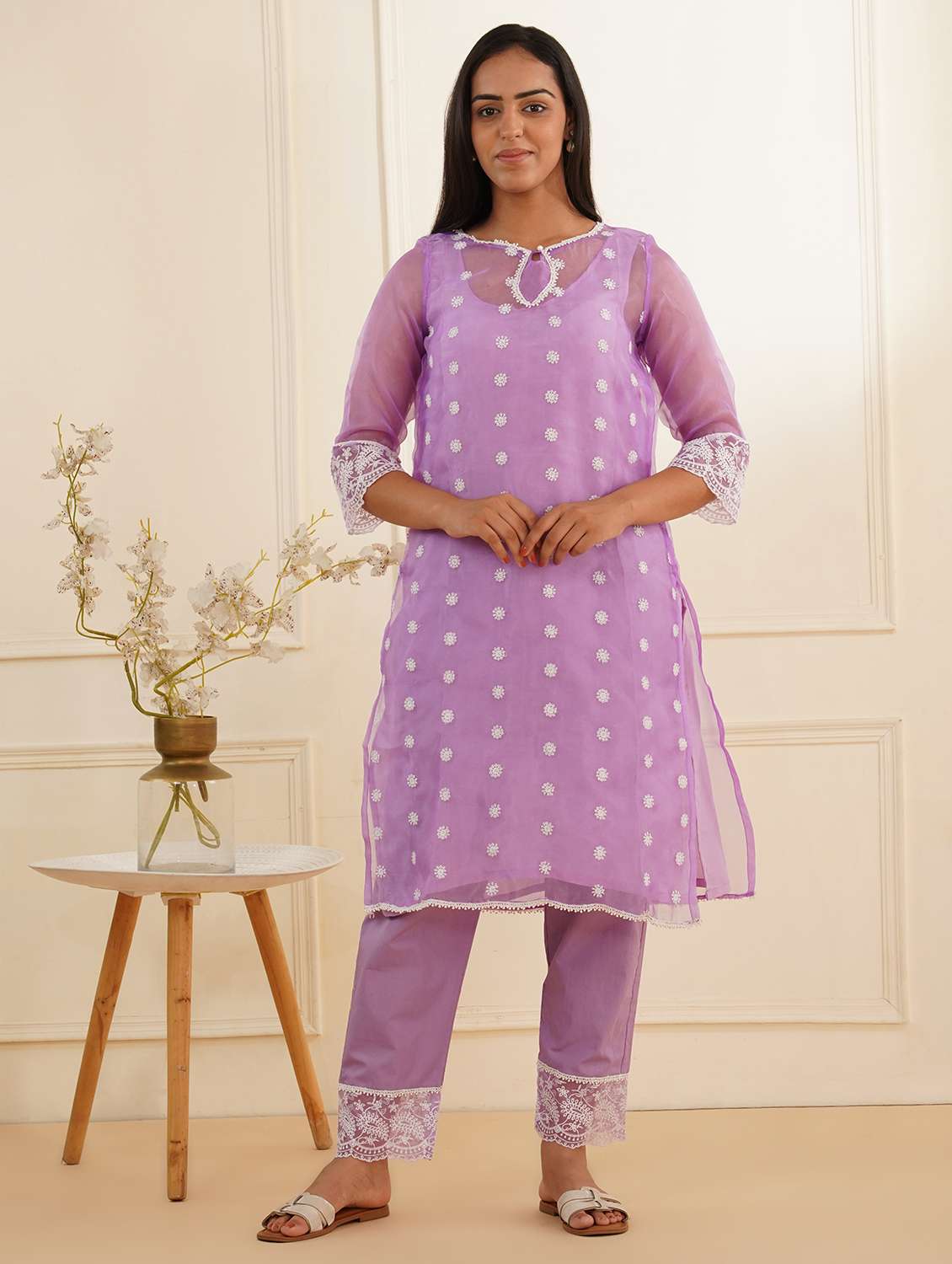 women three quarter sleeve kurta pant set