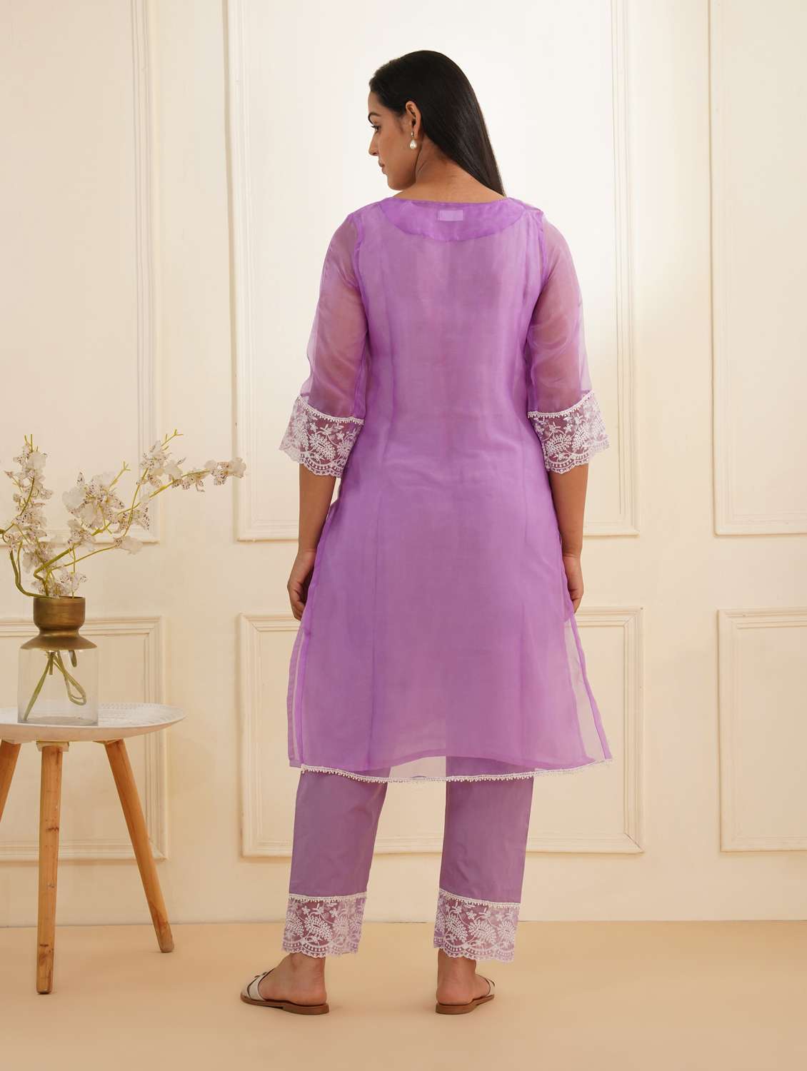 women three quarter sleeve kurta pant set - 22059252 -  Standard Image - 3