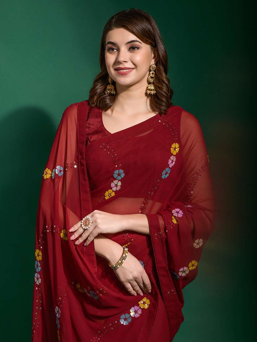 women solid with work embroidered saree with blouse - 22059289 -  Standard Image - 3