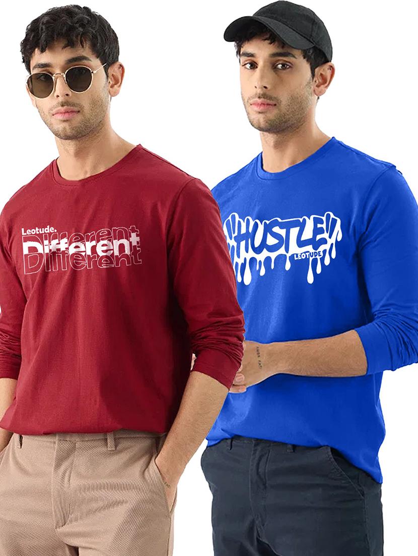 men pack of 2 printed long sleeve regular fit t-shirt