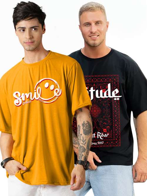 men pack of 2 printed short sleeve oversized fit t-shirt - 22059355 -  Standard Image - 0
