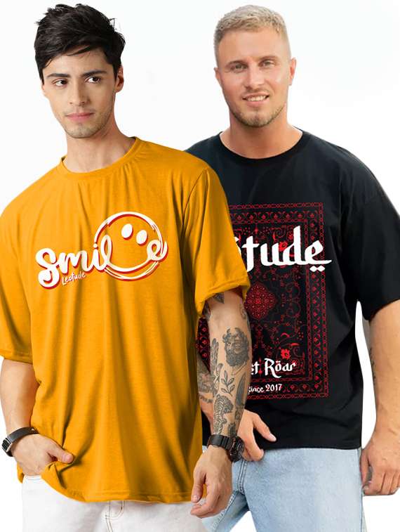 men pack of 2 printed short sleeve oversized fit t-shirt