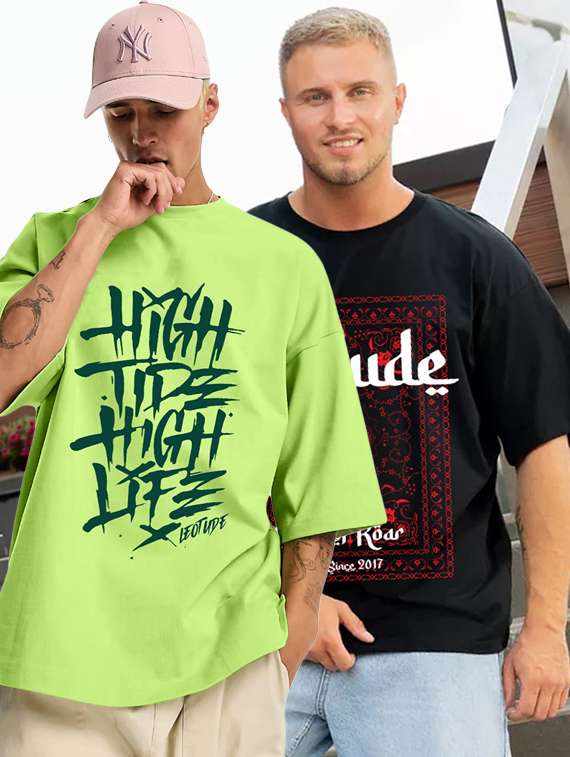 men pack of 2 printed short sleeve oversized fit t-shirt
