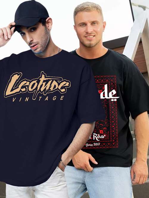 men pack of 2 printed short sleeve oversized fit t-shirt - 22059357 - Standard Image - 0