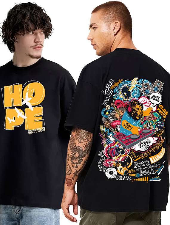 men pack of 2 printed short sleeve oversized fit t-shirt