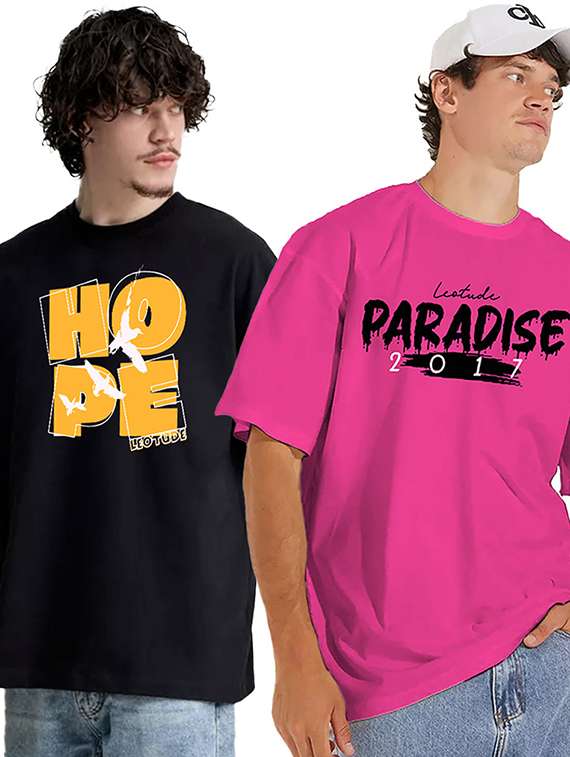 men pack of 2 printed short sleeve oversized fit t-shirt