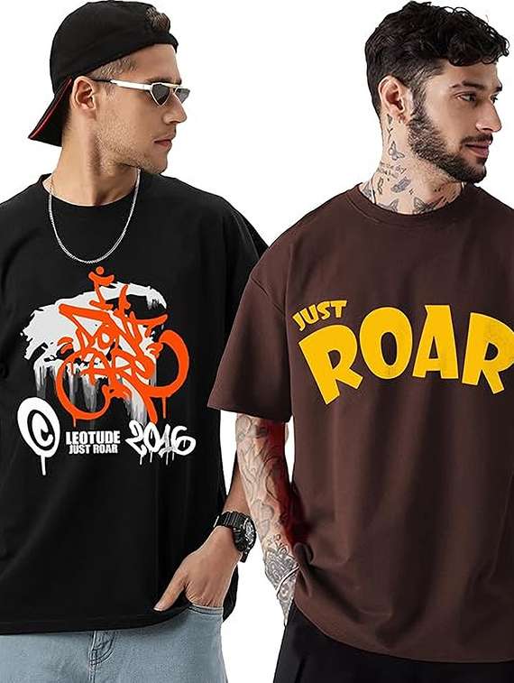 men pack of 2 printed short sleeve oversized fit t-shirt - 22059363 -  Zoom Image - 0