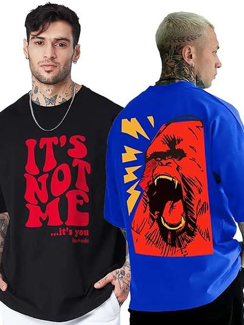 men pack of 2 printed short sleeve oversized fit t-shirt - 22059364 -  Standard Image - 0