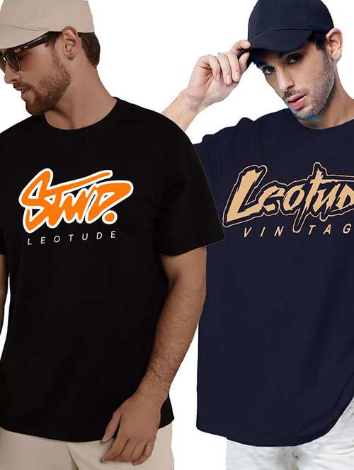 men pack of 2 printed short sleeve oversized fit t-shirt - 22059369 -  Standard Image - 0