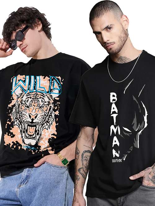 men pack of 2 printed short sleeve oversized fit t-shirt - 22059370 - Standard Image - 0