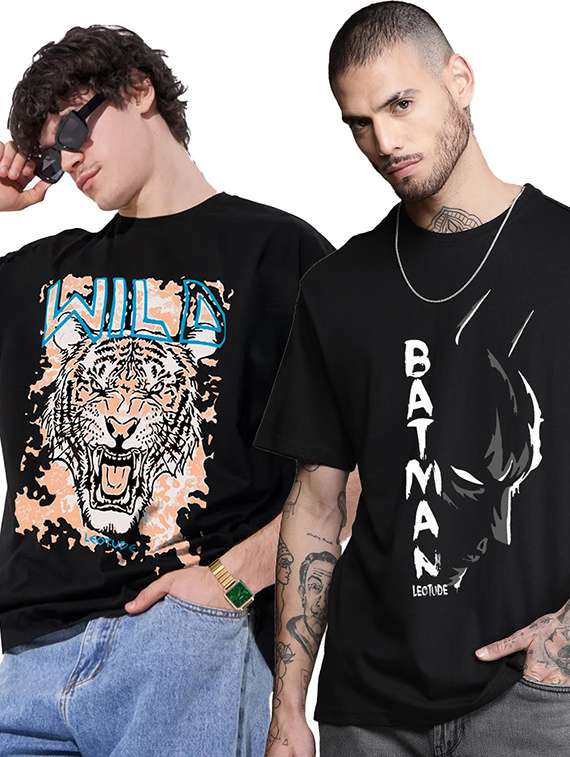 men pack of 2 printed short sleeve oversized fit t-shirt - 22059370 - Zoom Image - 0