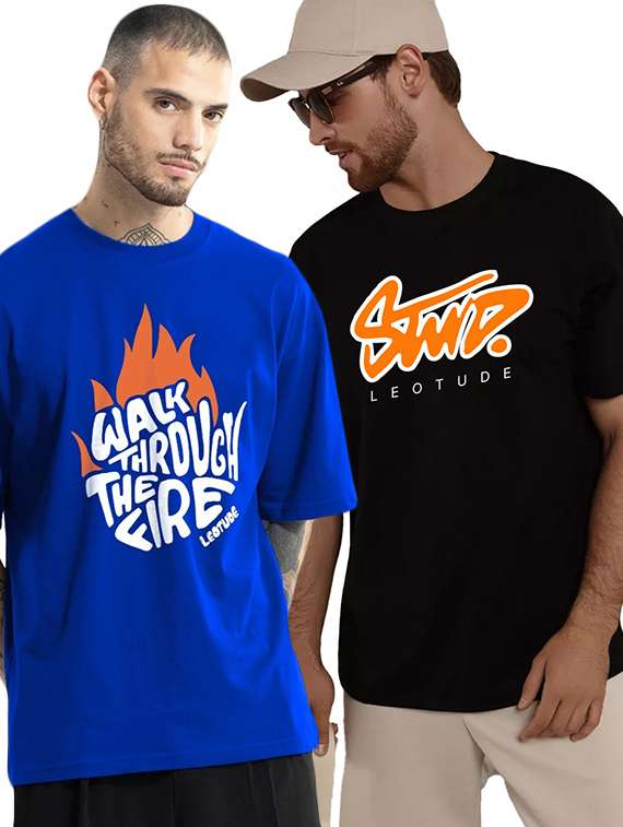 men pack of 2 printed short sleeve oversized fit t-shirt - 22059374 -  Zoom Image - 0