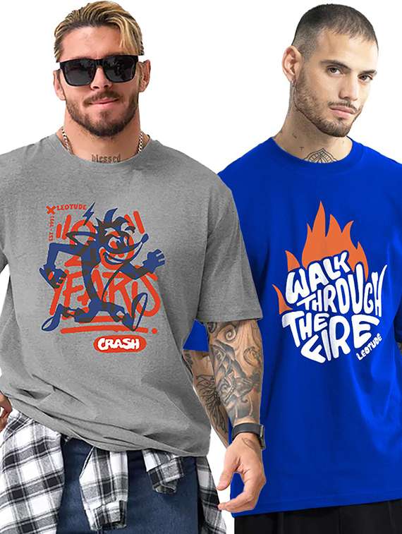 men pack of 2 printed short sleeve oversized fit t-shirt - 22059375 - Zoom Image - 0