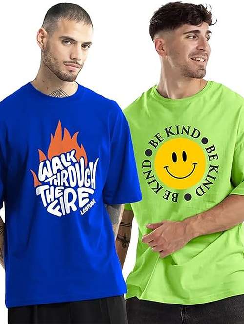 men pack of 2 printed short sleeve oversized fit t-shirt - 22059376 - Standard Image - 0