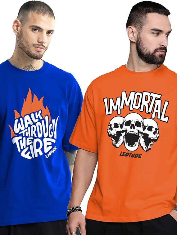 men pack of 2 printed short sleeve oversized fit t-shirt